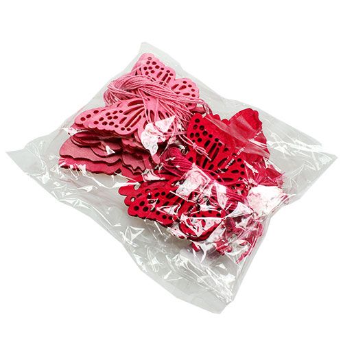 Floristik24 Borboletas de madeira para pendurar rosa 8cm - 10cm 24pcs