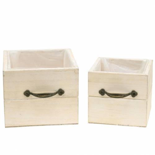 Floristik24 Floreira gaveta de madeira creme 15×15cm/12×12cm conjunto de 2