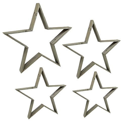 Floristik24 Conjunto de estrelas de madeira de 4 cinza de 29 cm - 61 cm