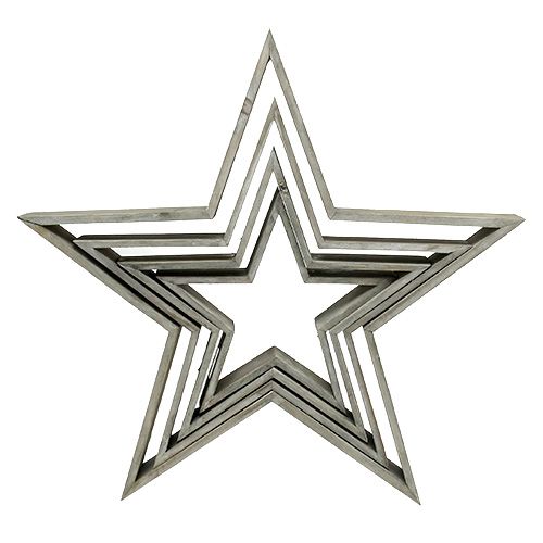 Floristik24 Conjunto de 4 estrelas de madeira cinza 29cm - 61cm