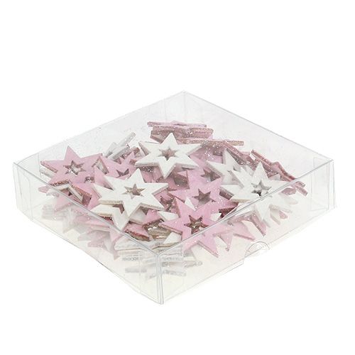 Floristik24 Estrela de madeira 3,5cm rosa/branca com glitter 72 un