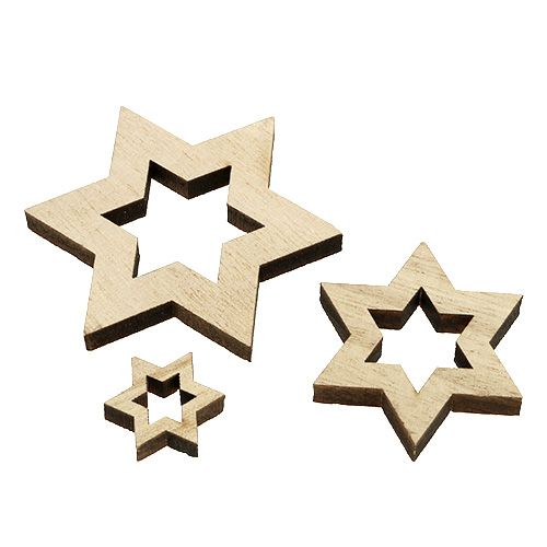 Floristik24 Mistura de estrela de madeira 2,5 cm - 7 cm natural 35pcs