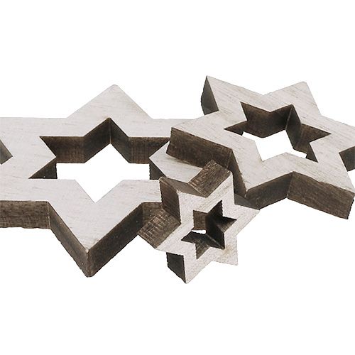 Floristik24 Mistura de estrelas de madeira 2,5cm - 7cm caiadas de branco 35p