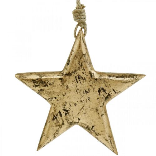 Floristik24 Estrela para pendurar, decoração em madeira com efeito dourado, Advento 14cm × 14cm