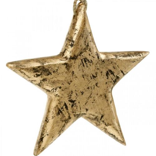 Itens Estrela para pendurar, decoração em madeira com efeito dourado, Advento 14cm × 14cm