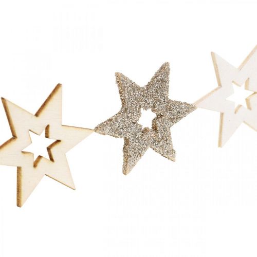 Floristik24 Decoração dispersa estrela de madeira natural, glitter, branco 4cm sortido 72 unidades