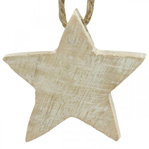 Floristik24 Decoração da árvore de Natal em estrela de madeira natural, caiada de branco 5 cm 36 unidades