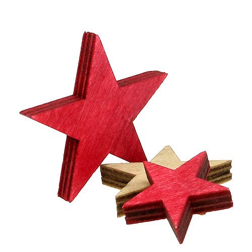 Floristik24 Estrelas de madeira 3-5 cm naturais / 24 unidades vermelhas