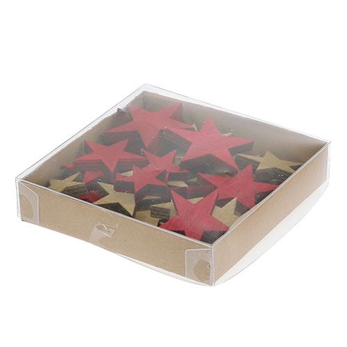 Floristik24 Estrelas de madeira 3-5 cm naturais / 24 unidades vermelhas