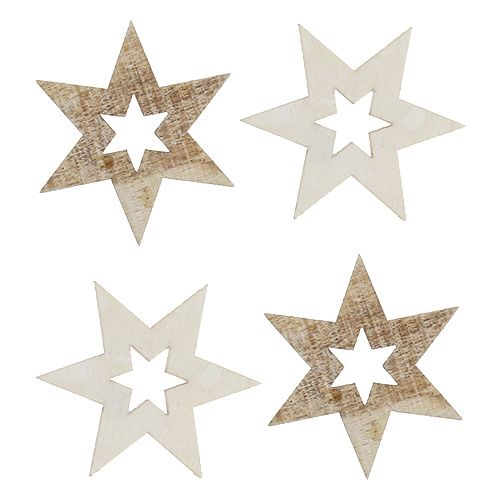 Floristik24 Estrelas de madeira 4cm natural / 72pcs branco