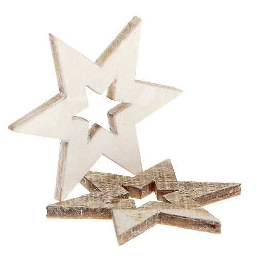 Floristik24 Estrelas de madeira 4cm natural/branca 72 un