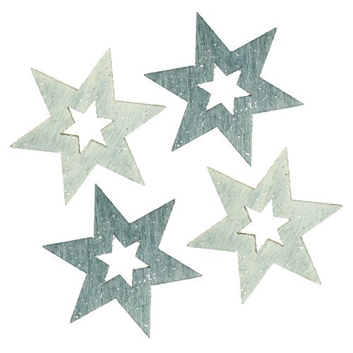 Floristik24 Estrelas de madeira 4cm cinza com glitter 72 unidades