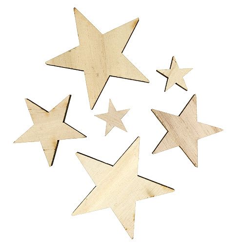 Floristik24 Estrelas de madeira 2,5cm -7cm naturais 48 un
