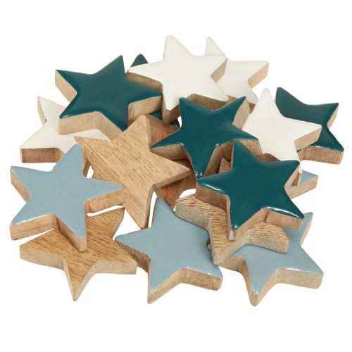Itens Estrelas de madeira decoração de mesa estrelas branco azul turquesa 5cm 12 peças