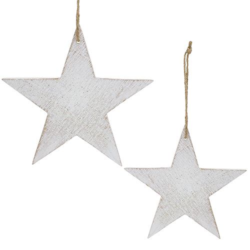 Estrelas de madeira para pendurar 16,5cm / 20cm brancas 6pcs