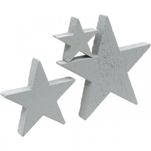 Itens Estrelas de madeira deco granulado Natal cinza 3/5/7cm 29p