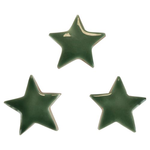 Floristik24 Estrelas de madeira decoração de natal decoração dispersa verde brilho Ø5cm 8 unidades