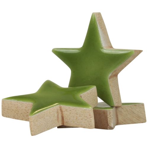 Floristik24 Estrelas de madeira, decorações de Natal, decorações dispersas, verde claro brilhante Ø5cm 8 unidades