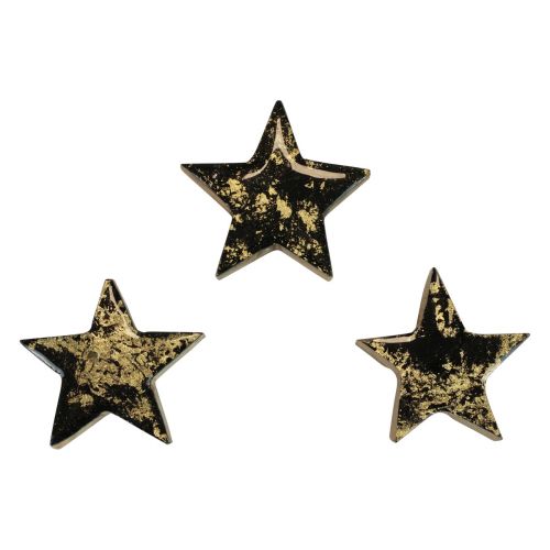 Floristik24 Estrelas de madeira Natal preto ouro brilho Ø5cm 8 unidades