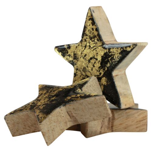 Itens Estrelas de madeira Natal preto ouro brilho Ø5cm 8 unidades
