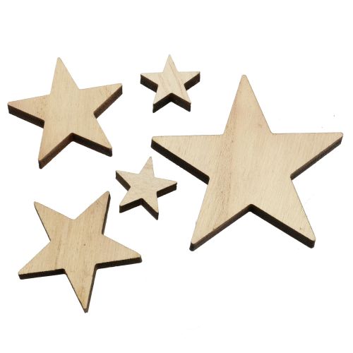 Floristik24 Estrelas de madeira de Natal misturam 2,5 cm - 7,5 cm 40 unidades naturais