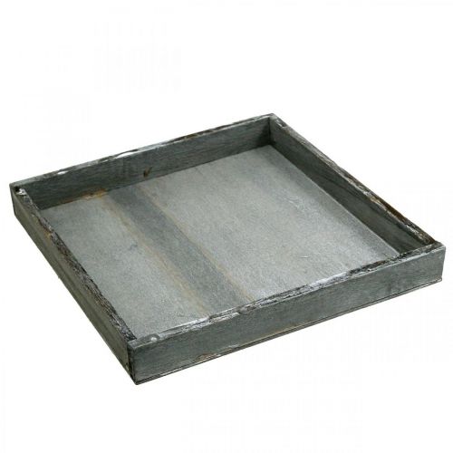 Floristik24 Bandeja quadrada de madeira cinza, branca decoração de mesa shabby chic 24,5×24,5cm