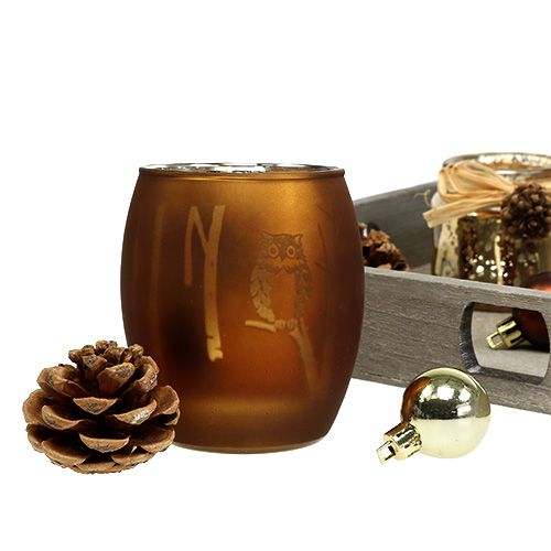 Itens Bandeja de madeira com 3 copos tealight marrom, dourado