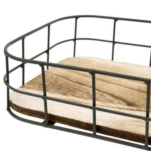 Floristik24 Bandeja de madeira com borda de metal 45cm 35×25/29×19/42×14cm conjunto de 3