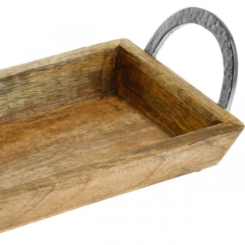 Floristik24 Bandeja de madeira de mangueira, tigela decorativa com alças de metal, decoração de mesa L39,5cm