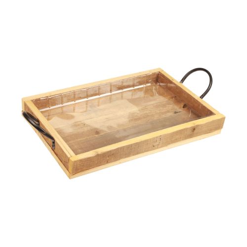 Floristik24 Bandeja de madeira com alças bandeja decorativa preto natural 35×22,5cm