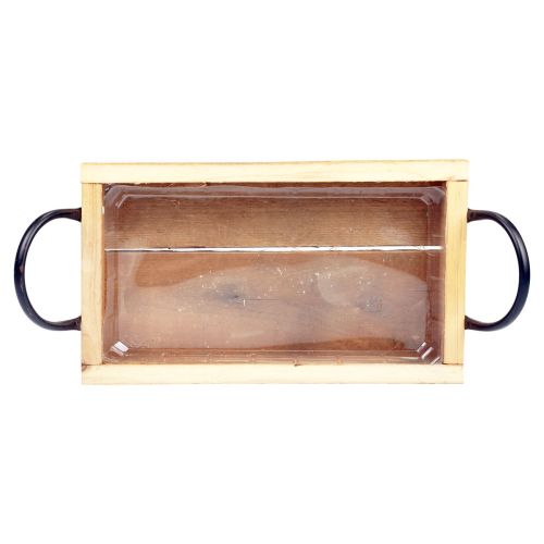 Floristik24 Bandeja de madeira com alças bandeja decorativa preto natural 30×17×5cm