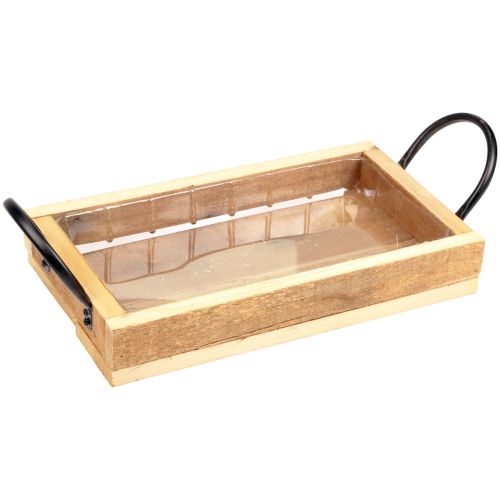 Bandeja de madeira com alças bandeja decorativa preto natural 30×17×5cm