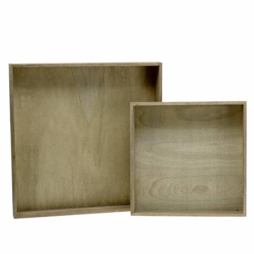 Floristik24 Bandeja de madeira natural conjunto de 2 quadrados 40x40/30x30cm