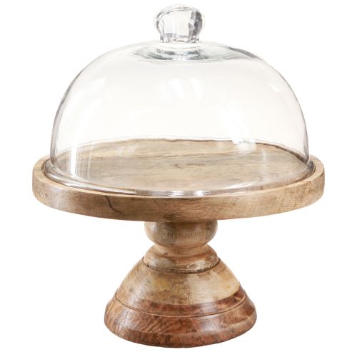 Prato de madeira com cúpula de vidro decorativo cúpula de queijo Ø27cm H31cm