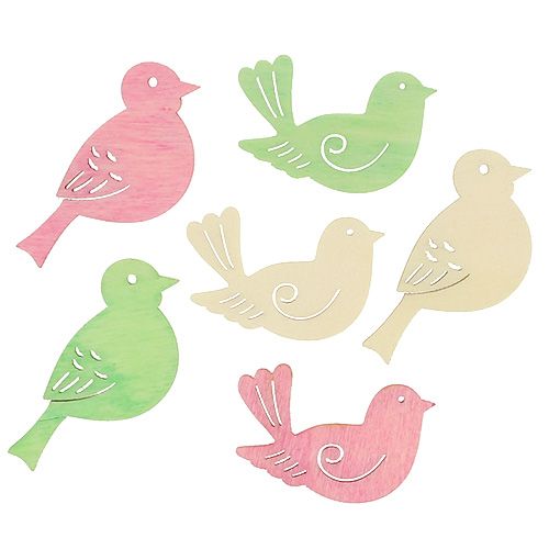 Pássaros de madeira 4cm - 4,5cm pastel assorted 72pcs