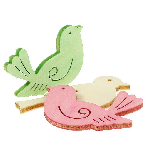 Floristik24 Pássaros de madeira 4cm - 4,5cm pastel sortido 72 un
