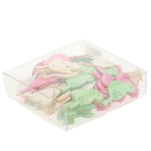 Floristik24 Pássaros de madeira 4cm - 4,5cm pastel sortido 72 un