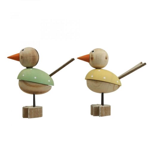 Pássaro de madeira deco figura decoração da janela primavera amarelo/verde H15cm 2pcs