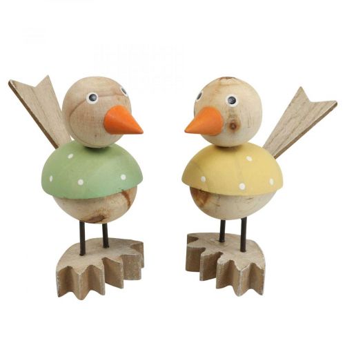 Pássaro de madeira deco figura decoração da janela primavera amarelo/verde H15cm 2pcs