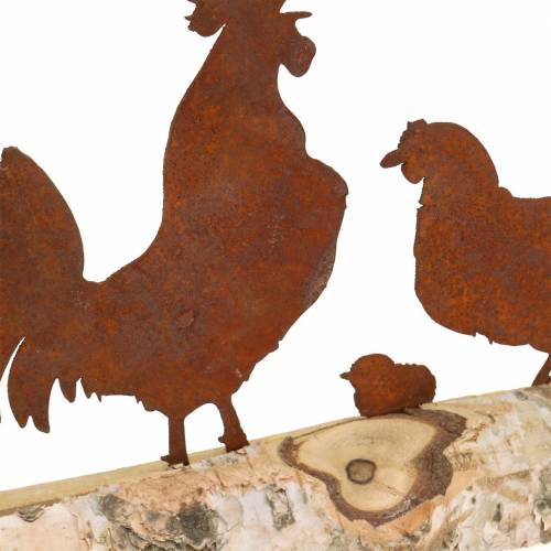 Itens Grelha de metal da família de frango sobre base de madeira de bétula 32cm A15,5cm
