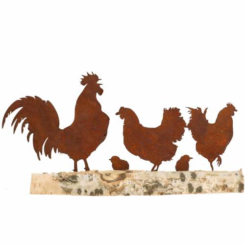 Floristik24 Grelha de metal da família de frango sobre base de madeira de bétula 32cm A15,5cm