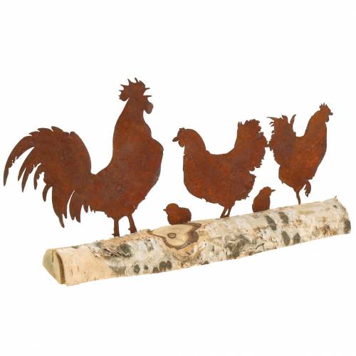 Floristik24 Grelha de metal da família de frango sobre base de madeira de bétula 32cm A15,5cm
