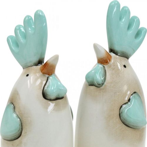 Itens Decoração de cozinha de galo de cerâmica galinha branca azul marrom H14,5cm 2 peças
