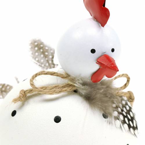 Floristik24 Deco figura frango branco com pontos e penas H13cm 2pcs