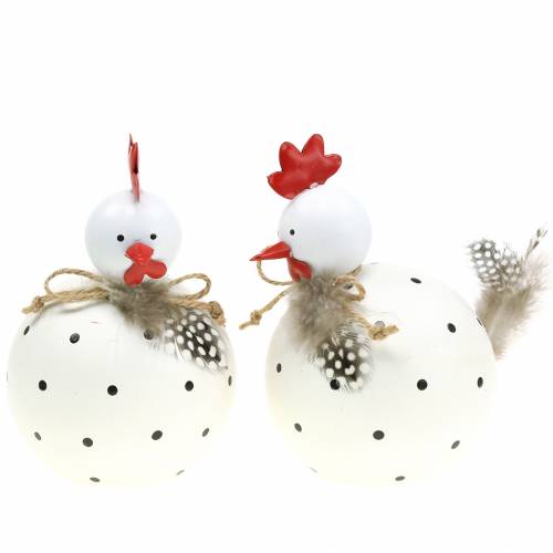 Floristik24 Deco figura frango branco com pontos e penas H13cm 2pcs