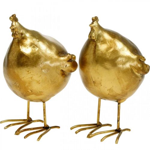 Floristik24 Deco frango decoração de Páscoa figura redonda dourada, H10 cm 2pcs