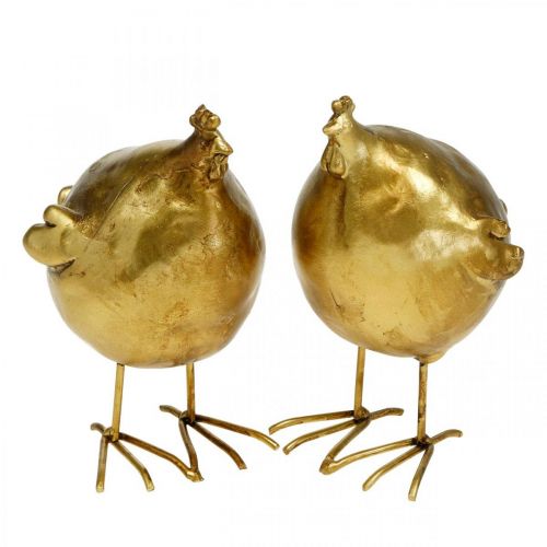 Floristik24 Deco frango decoração de Páscoa figura redonda dourada, H10 cm 2pcs