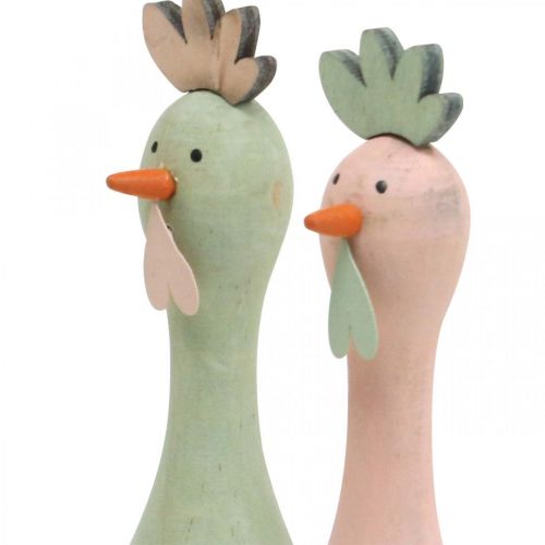 Floristik24 Deco galinha madeira rosa, verde figura de decoração de Páscoa Ø5cm A15cm 2uds