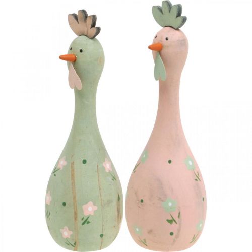 Deco galinha madeira rosa, verde figura de decoração de Páscoa Ø5cm A15cm 2uds