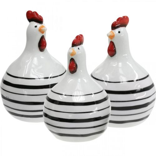 Itens Cerâmica de galinha decorativa branca com riscas pretas redonda Ø 7cm A11cm 3uds